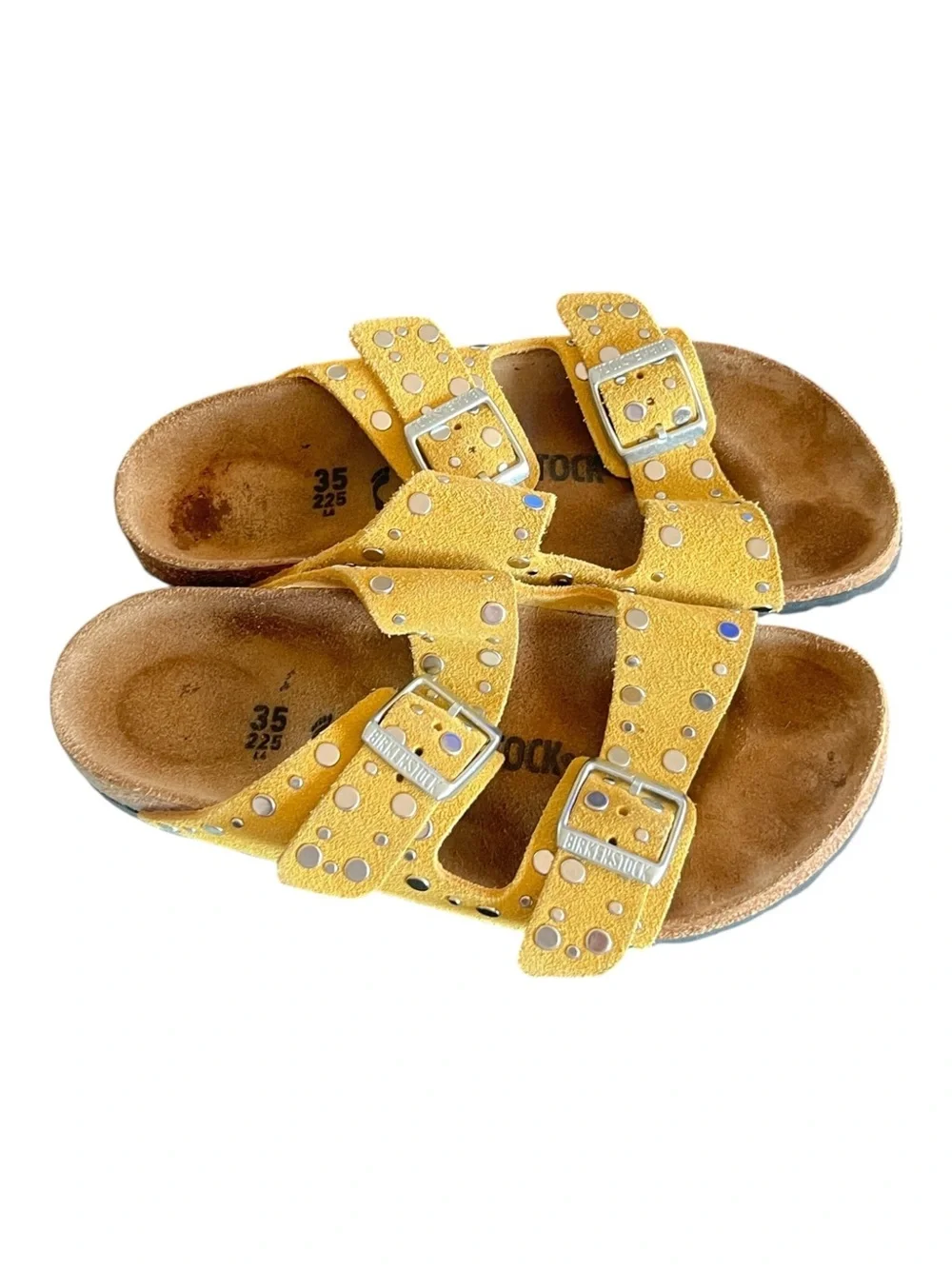 Birkenstock Arizona Rivet Mustard Yellow Studded Double-Strap Sandals Size 4